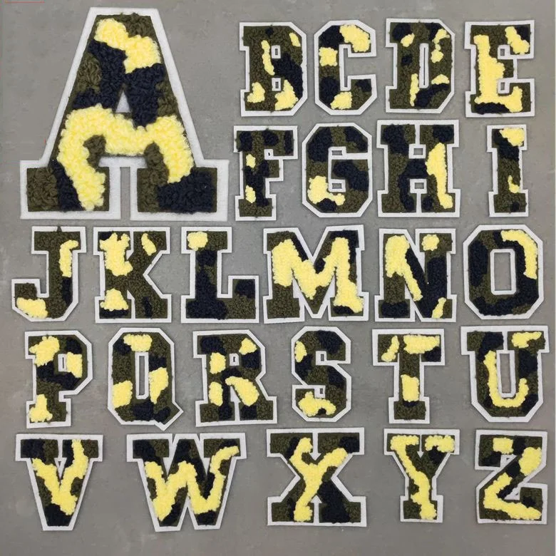 Camouflage Towel Alphabet Wholesale SEW ON Iron On Letters Pink Chenille Embroidered Patches for Garment