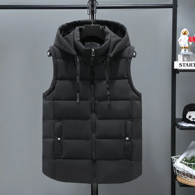 Down Jacket Vest Custom Winter Excellent Sleeveless Thermal Down Coat Woven Polyester Men Puffer Removable Hoodie Warm Plus Size