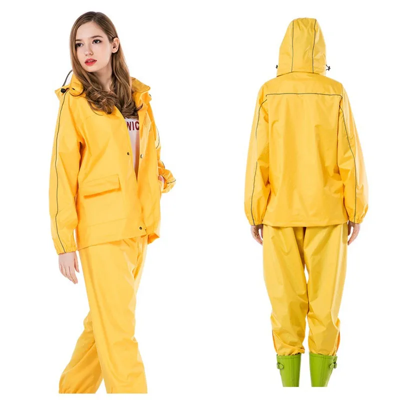 Custom LOGO Print Unisex Vinyl PVC/Polyester Taffeta Raincoat Pants and Jacket Security Raincoat Suit for Bike Motorcycle Rider