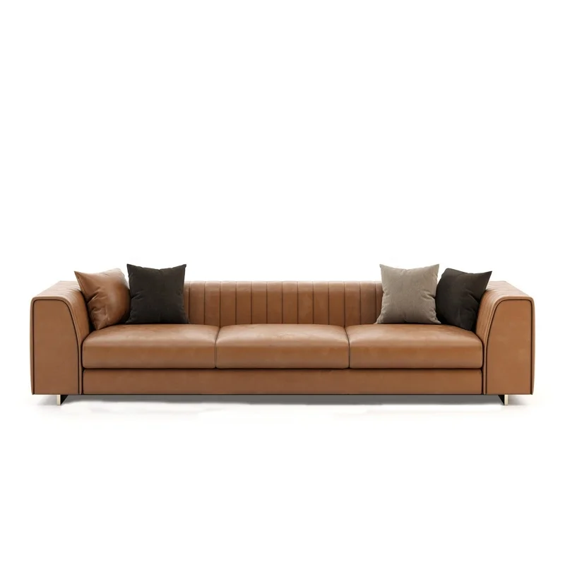 Luxury Villa Living Room furniture Modern Design Fabric stripe Leather 3 Seat Sofa set for Hotel lobby and home office
