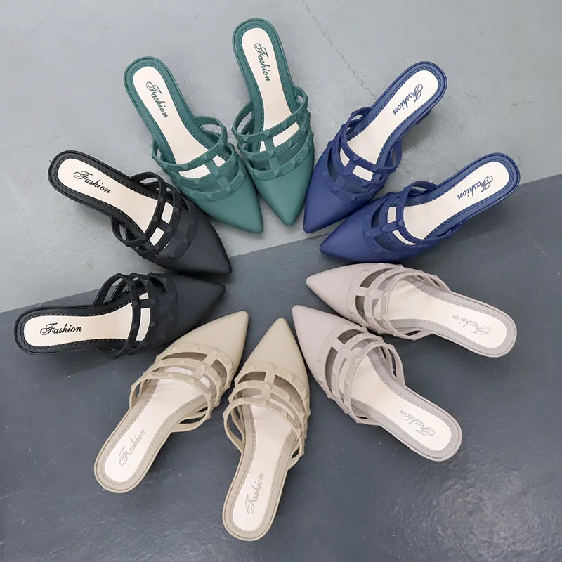 Сандалии женские с острым носком, элегантная обувь из искусственной кожи, без застежки, на квадратном каблуке, Повседневная модная обувь