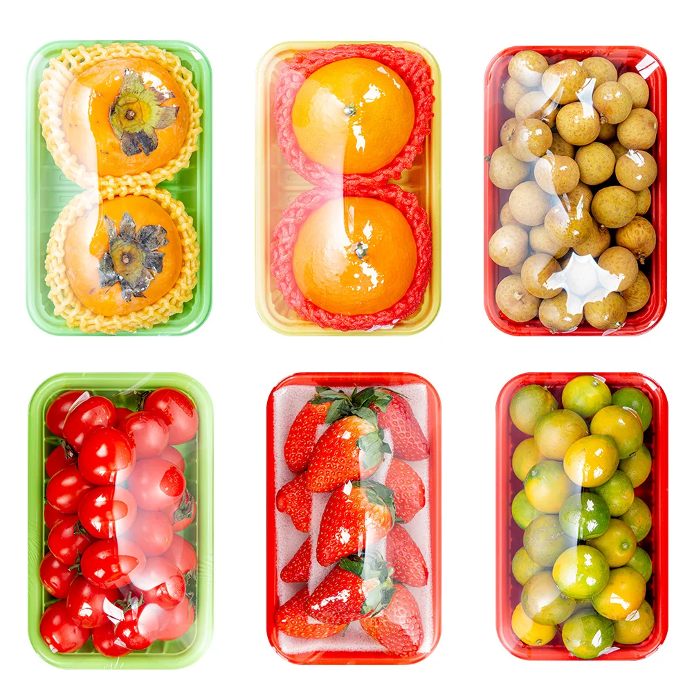 Factory Direct Sale food grade colorful fruit packing tray in the supermarket display with PP plastic durable and stackable-easy