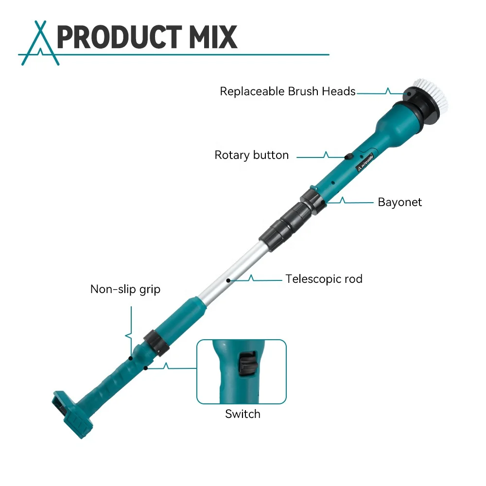 Wireelife 2400RPM Electric Spin Scrubber 8IN1 Electric Cleaning Brush Extension Handle Cleaning Tool