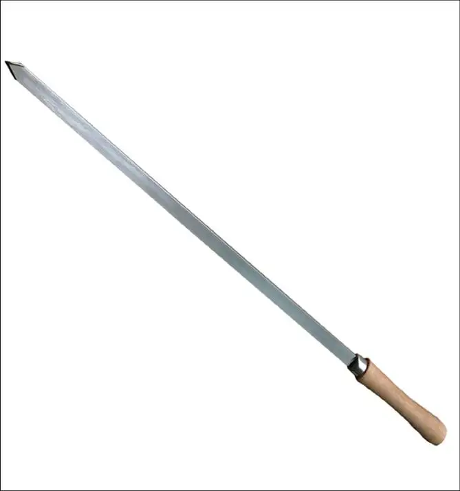 65cm Outdoor Barbecue Stainless Steel BBQ Skewers Long Metal Roast Stick Flat Kebab Skewer with Wood Handle for Grilling