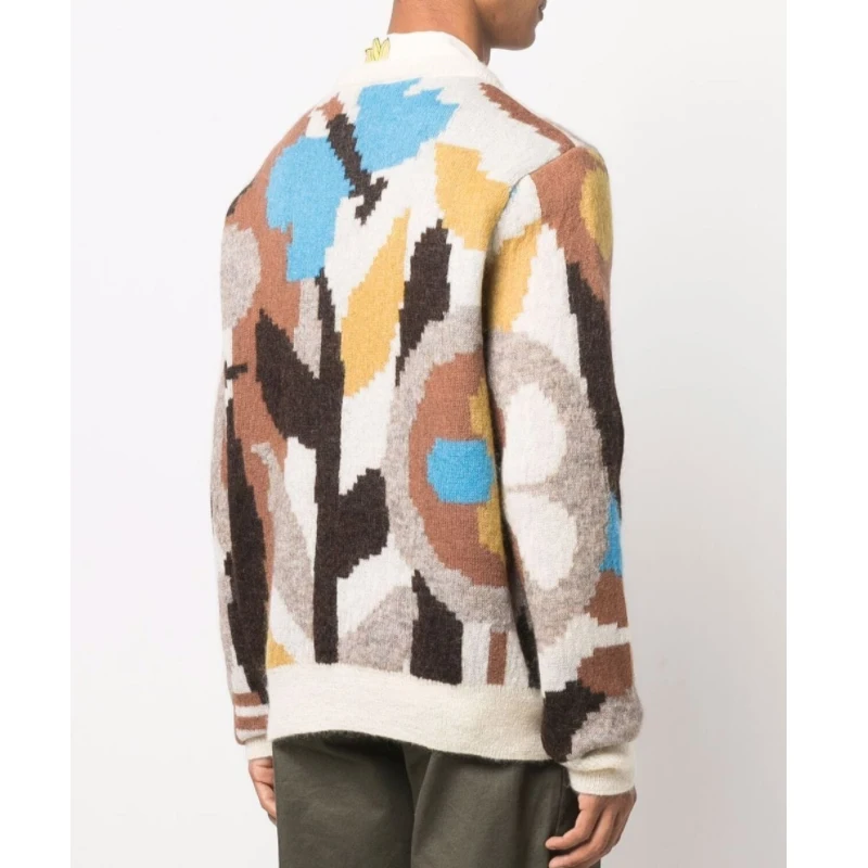 Custom sweater Floral jacquard knitted jumper High-quality fashion crew neck mohair sweater men