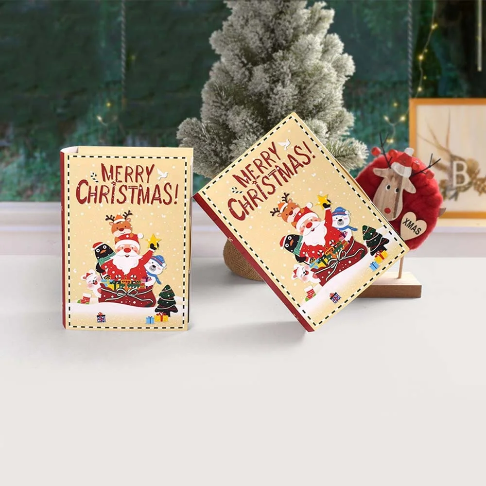 Merry Christmas Book Shaped Paper Candy Sweet Treat Dessert Gift Packaging Box Boxes for Xmas New Year Party Favor Decor