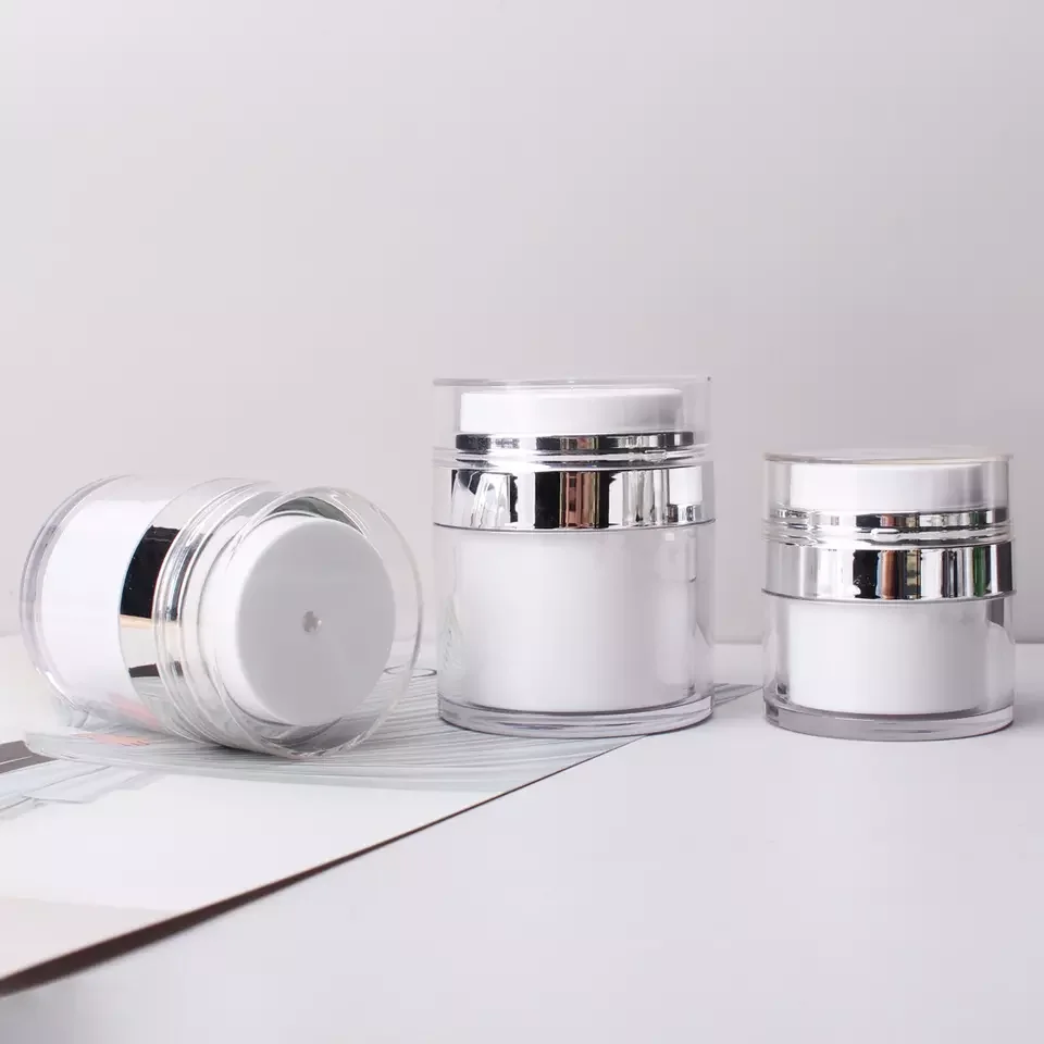 15 g 30 ml 50 grams airless pump round shape white color skin care luxury cosmetic jar cream jar acrylic jar
