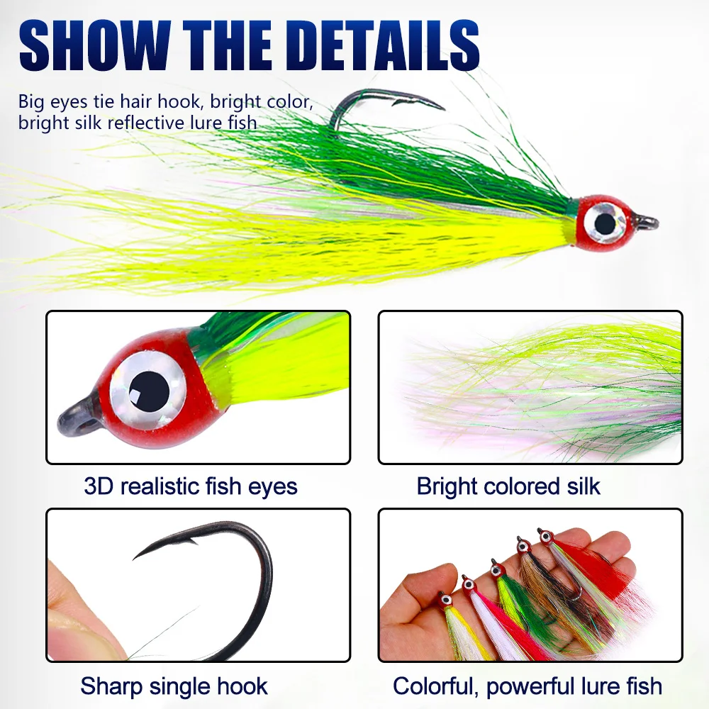 New 5pcs/bag high carbon steel fishing hook 3D eye with feather round hook jigging assist hook