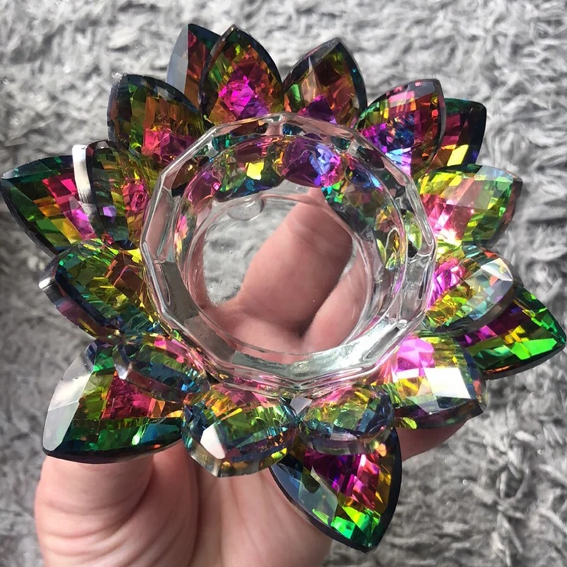 Glass Candle Holder Lotus Flower Lamp Container Crystal Tealight Tea Light Candlestick Jars Wedding Candelabra Nail Liquid Tools
