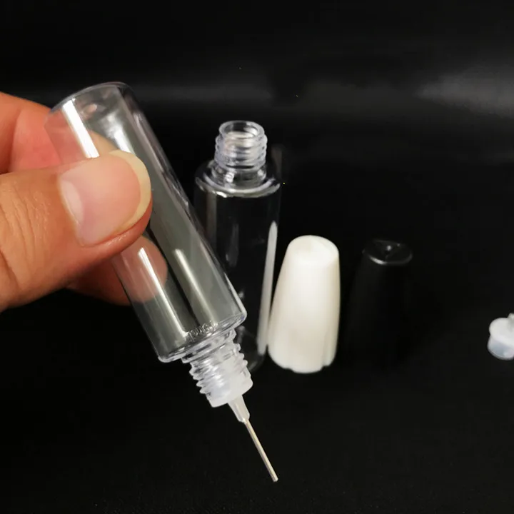 Wholesale long thin needle tip 10ml 15ml pet clear plastic bottles ejuice vape oil bottle with black/white lid