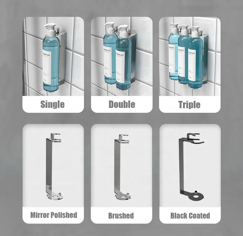 304 Stainless Steel Shampoo Bottle Soap Holder Hanger Rack Hotel Soap Dispenser Wall Bracket With Safety Lock