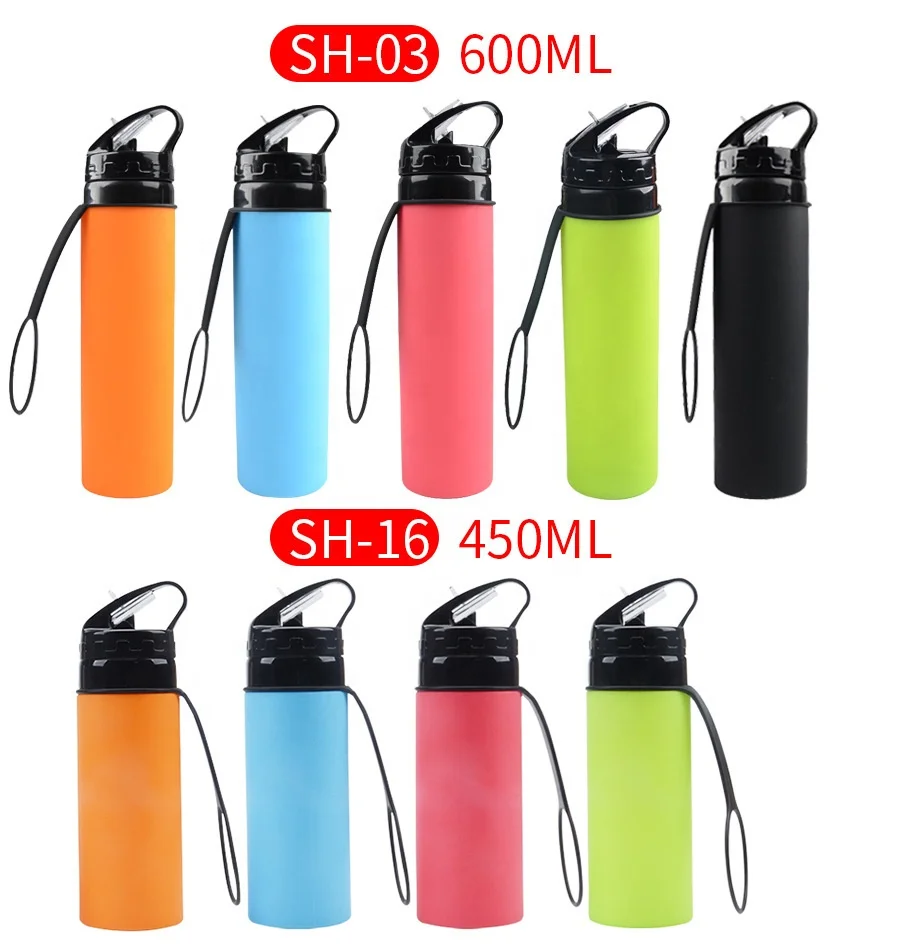 Custom 600ml Folding Silicone Water Bottle for Kids - Travel, School & Camping Ready!