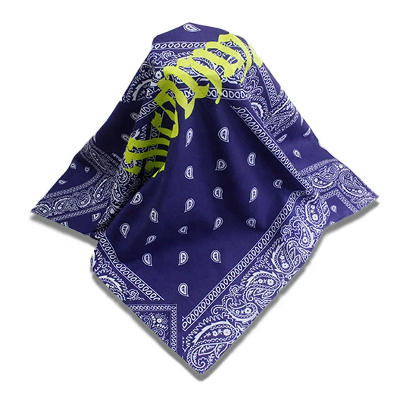 As Video Show Custom Logo Navy Blue Square Silk Bandana Custom Multi Pattern Silk Bandana