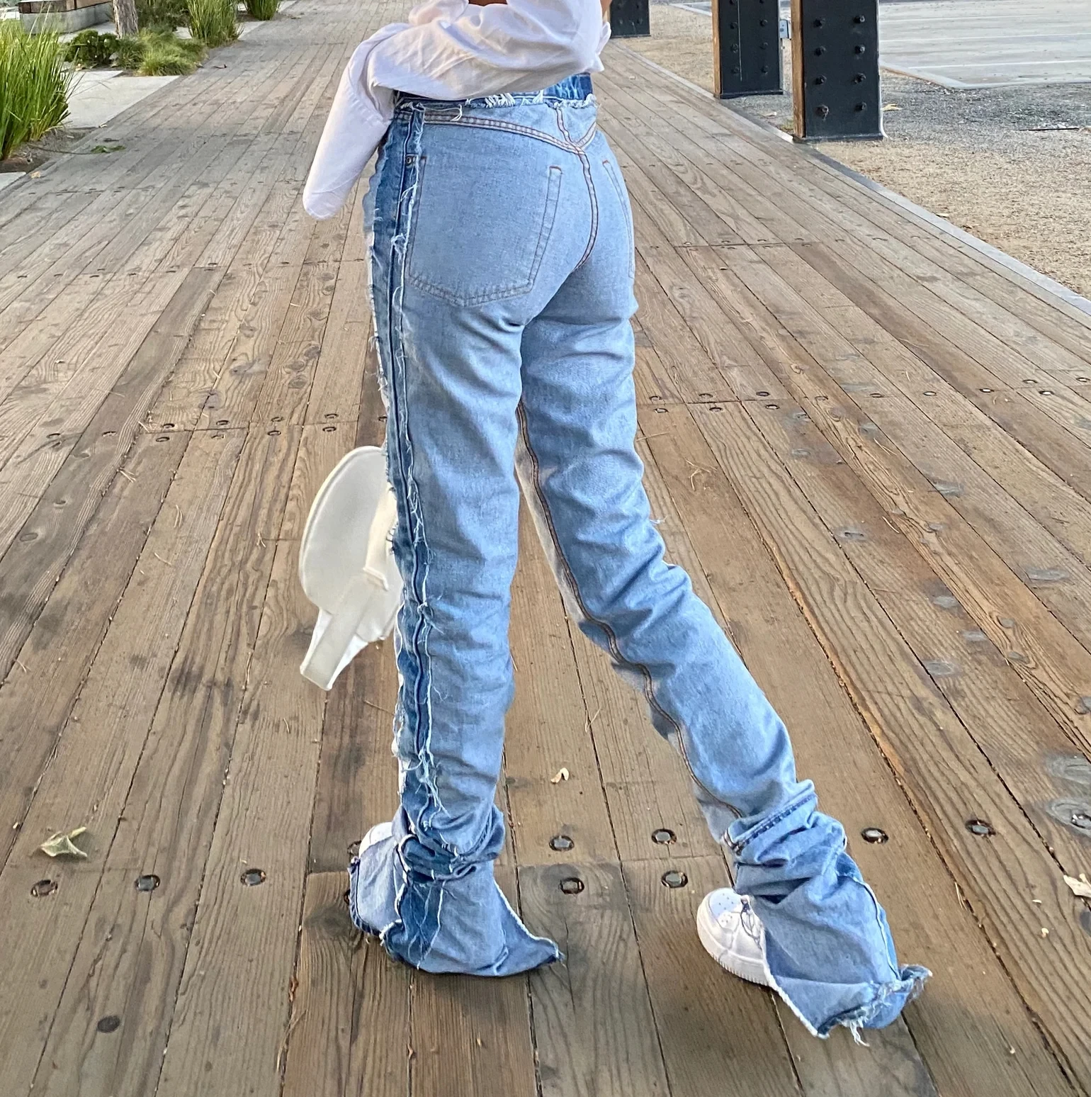 Женщин с накоплением джинсы 2020 изготовленный на заказ отменен высокая Талия клеш pantalones женские джинсы для женщин