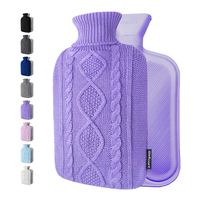 Rubber hot water bottle with knitted cover 2L new design portable and reusable