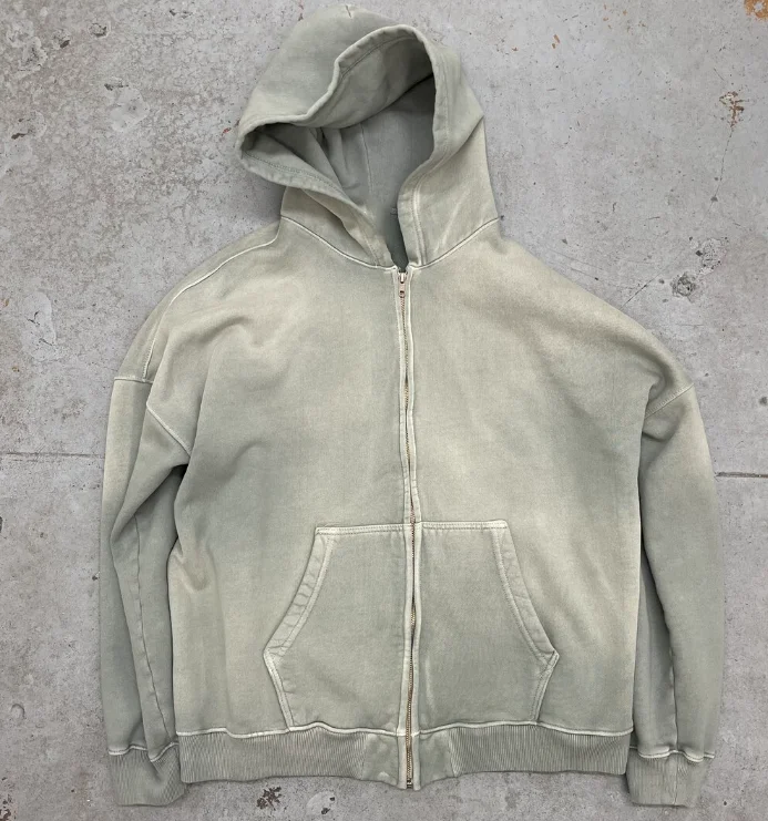 Custom Heavy Weight Fleece Oversize Y2k Stone Acid Wash Sun Faded Zip Up Cotton Hoodie Blank Manufacturer