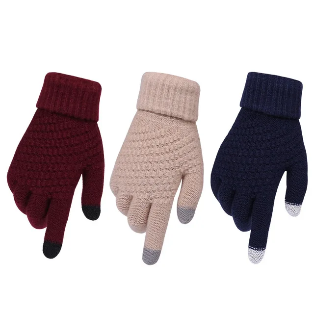 Winter outdoor gloves creative fashion mobile phone touch screen acrylic black household  knit gloves
