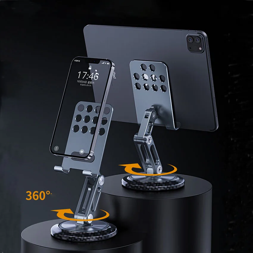 swivel laptop  Desk Phone Mount Stand Carbon Fiber Texture Base Foldable Desktop Phone Holder Adjustable Mobile Phone Stand