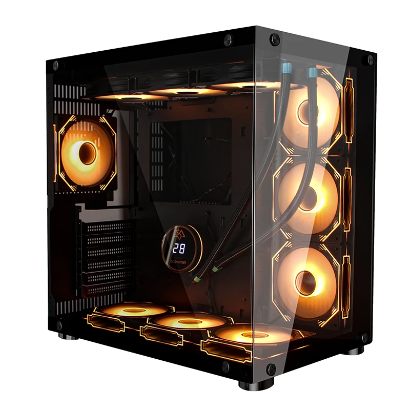 SNOWMAN CS016 New Upgrade E-ATX Mid Tower Case High Airflow Performance Tempered Glass Panel Metal Mesh Front