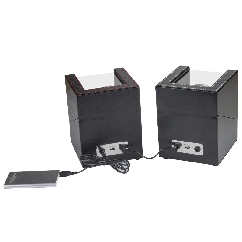 Ready In Stock 3 Modes 2 Slot Black PU Leather Carbon Fiber Watch Winder Box