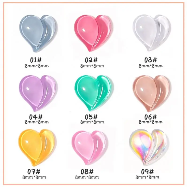 
SIQI 8*8mm Cute Resin Heteroideus Peach Love Heart Jelly Shimmer DIY Nail Charms 
