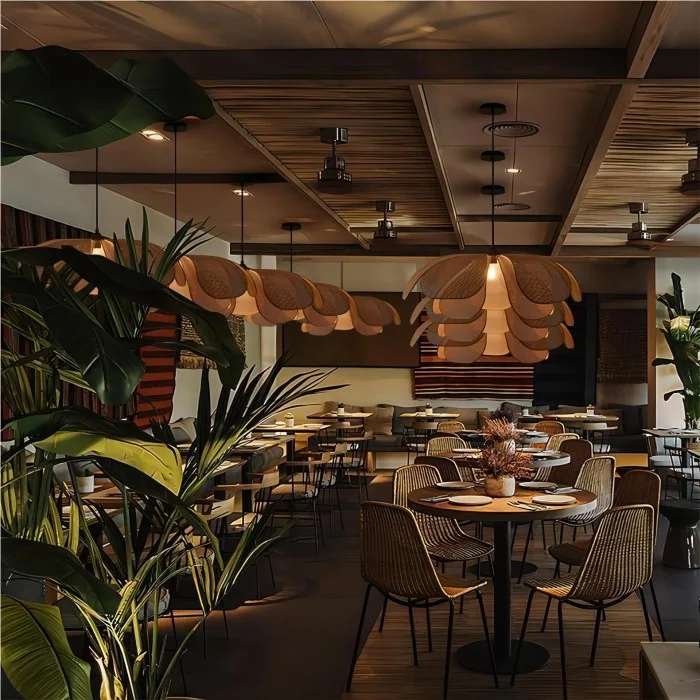 Wabi Sabi Chandelier Petal Wicker Chandeliers and Hanging Lamps Bamboo Rattan Pendant Light for Home Villa Restaurant Decoration