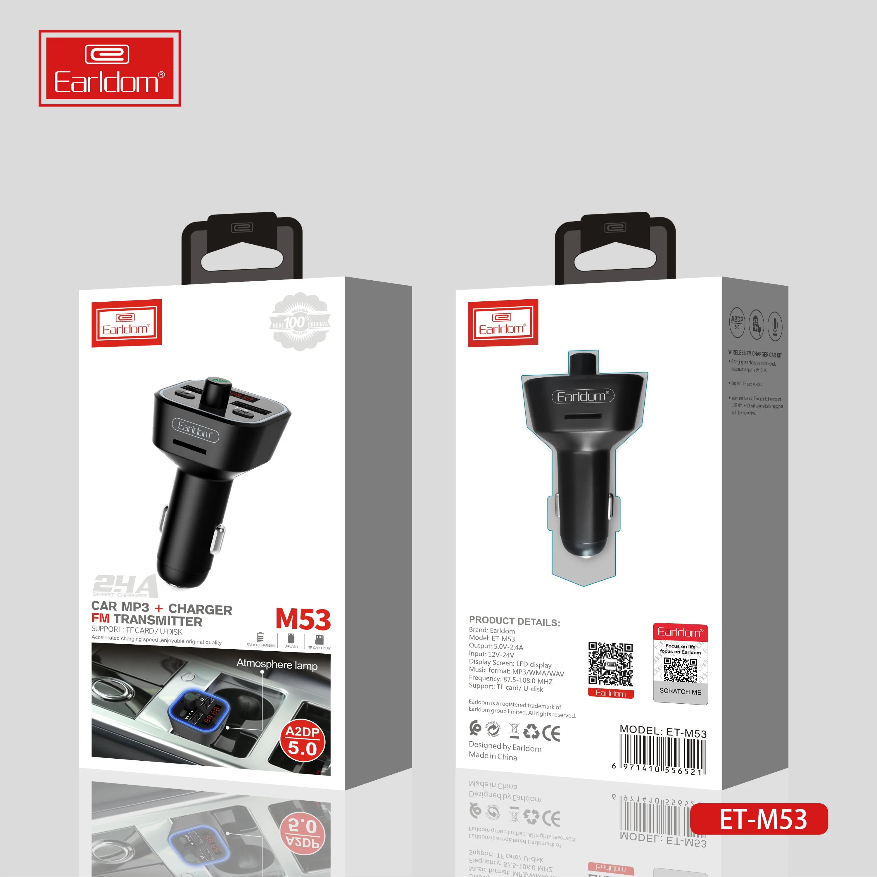 Earldom Quick fast QC 3.0A Charger BT HandFree call kit Blue-toothes Wireless fm transmitter car mp3 player