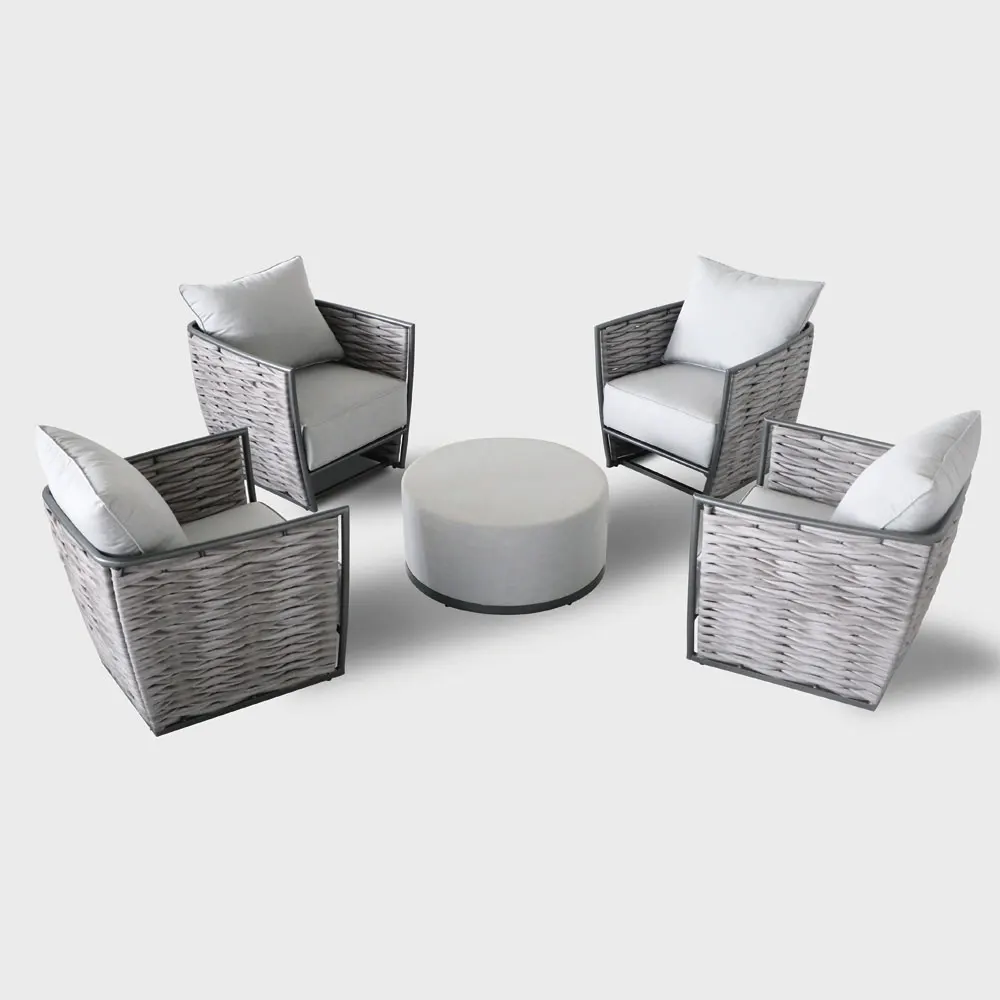 
European style leisure weaving rope outdoor garden sofa patio conversation bistro sets balcony aluminium woven strap furniture 