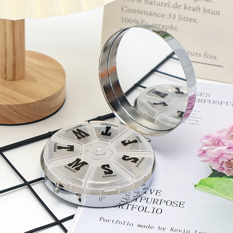 Переработка 7 дней дорожный контейнер для таблеток коробка для драгоценностей контейнер для таблеток из нержавеющей стали металлический контейнер для хранения лекарств с зеркалом