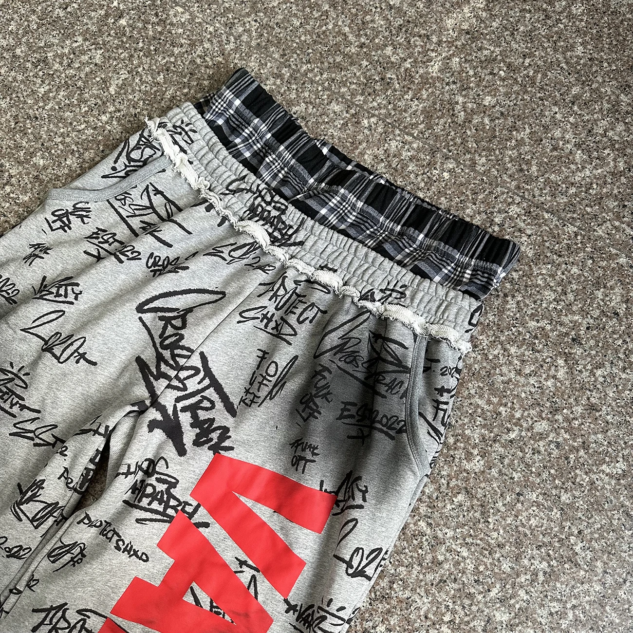 Custom track streetwear loose heavyweight graphic pants distressed french terry cotton men jogger double waist baggy sweatpants