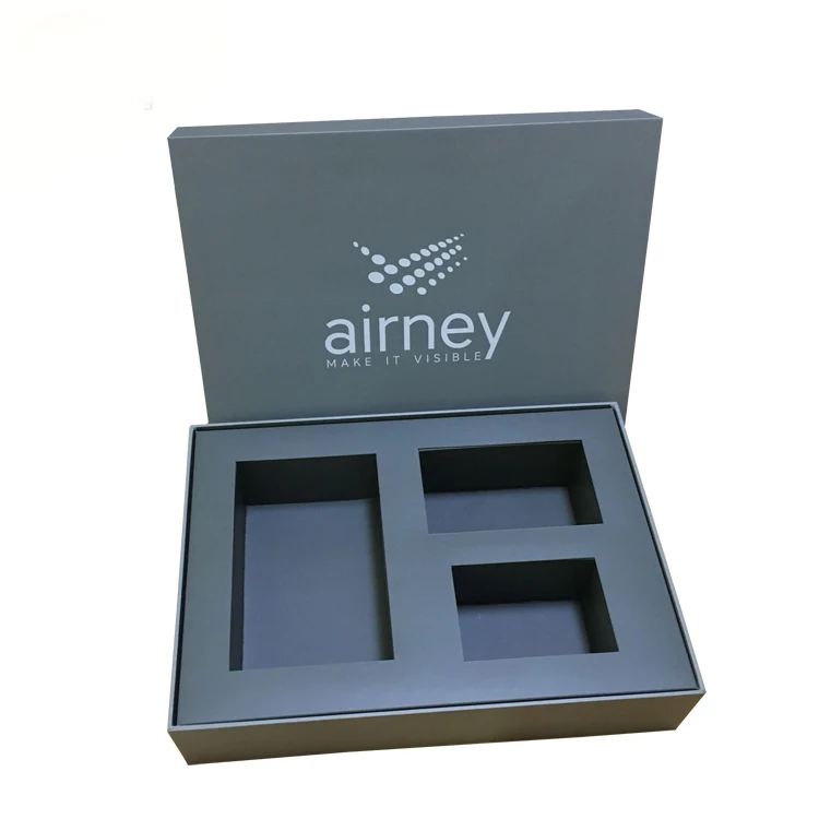 Luxury Custom Logo Rigid Gift Boxes Grey Cardboard Paper Packaging with Removable Lid Divided Insert