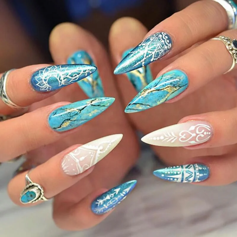 Yimart 500pcs Acrylic Middle Long Oval Shape Stiletto Nail Tips Pointed Sharp Artificial Nails Long Stiletto Nail Tips