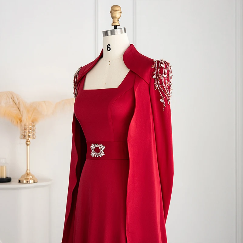 LSCZ25-2 Luxury Chiffon Floor Length Evening Dress High Quality Long Sleeves Party Gowns