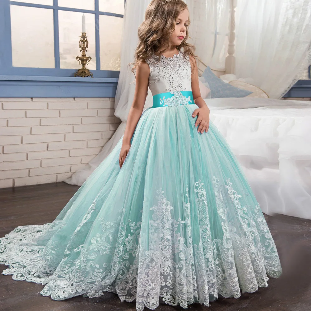 88406  Kids Birthday Boutique Clothing Luxury Lace Long Frock Flower Girl Wedding Communion Pageant Dress