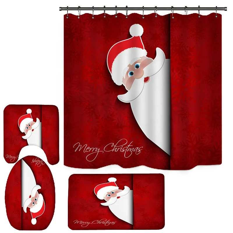 Bindi Wholesale 4 pieces Christmas Pattern Designer Waterproof 3D Polyester Bath Shower Curtains Sets