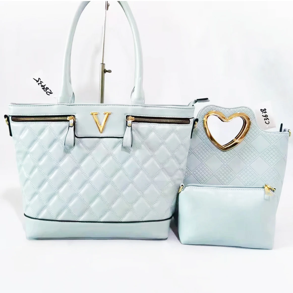 3PCS WOMEN FASHION EMBOSSED PATTERN HANDBAG SET