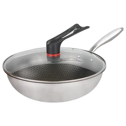 Good Quality Thickened Stainless Steel Wok Honeycomb Nonstick Frying Pan With Glass Lid