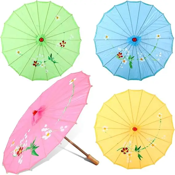 LS06 Cute Manual Opening Umbrella with 24K Oilpaper Panels Custom Logo Wooden Handle Party Holiday Decor  Straight Style