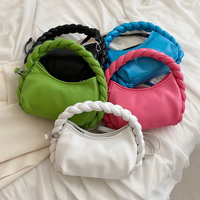 New Arrivals fashion Small Purse Handbag Woven Handle Designer Bag Women Pu Leather Trend Shoulder bag Women