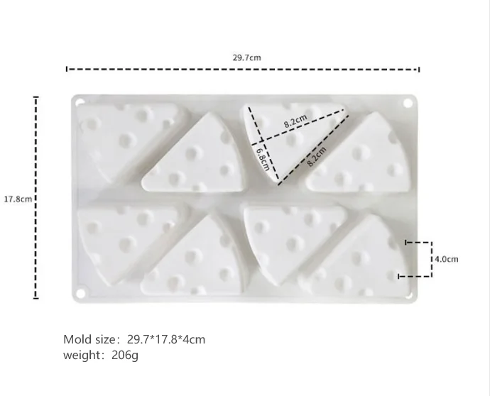 3d  8 Holes Cheese Shaped Silicone Cake Molds Non-stick Dessert Mousse Chocolate Cookies Pastry Molds  Cake Decorating Mould