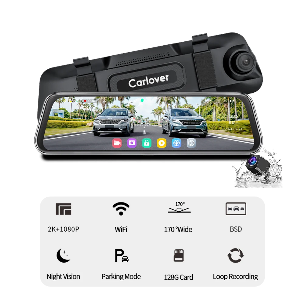 car black box dash cam 2k car mirrors with WiFi connectivity rear camera with BSD blind spot monitoring reminder