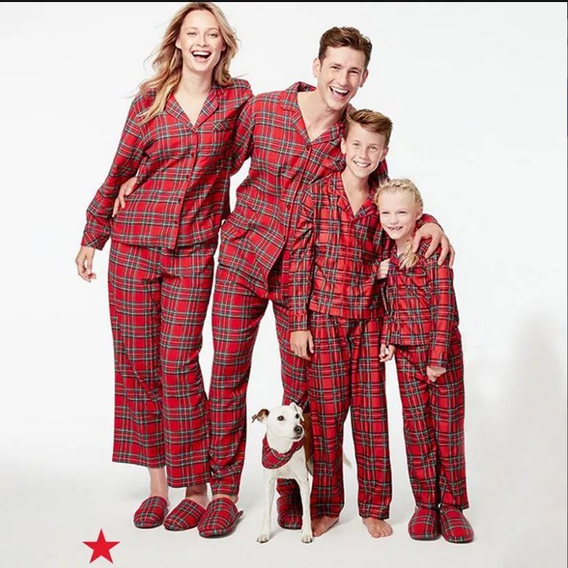 Oem Custom Christmas Pajamas Family Plaid Printed Christmas Pyjama Pjs Set Wholesale Xmas Pajamas Set Women Custom Woven Label
