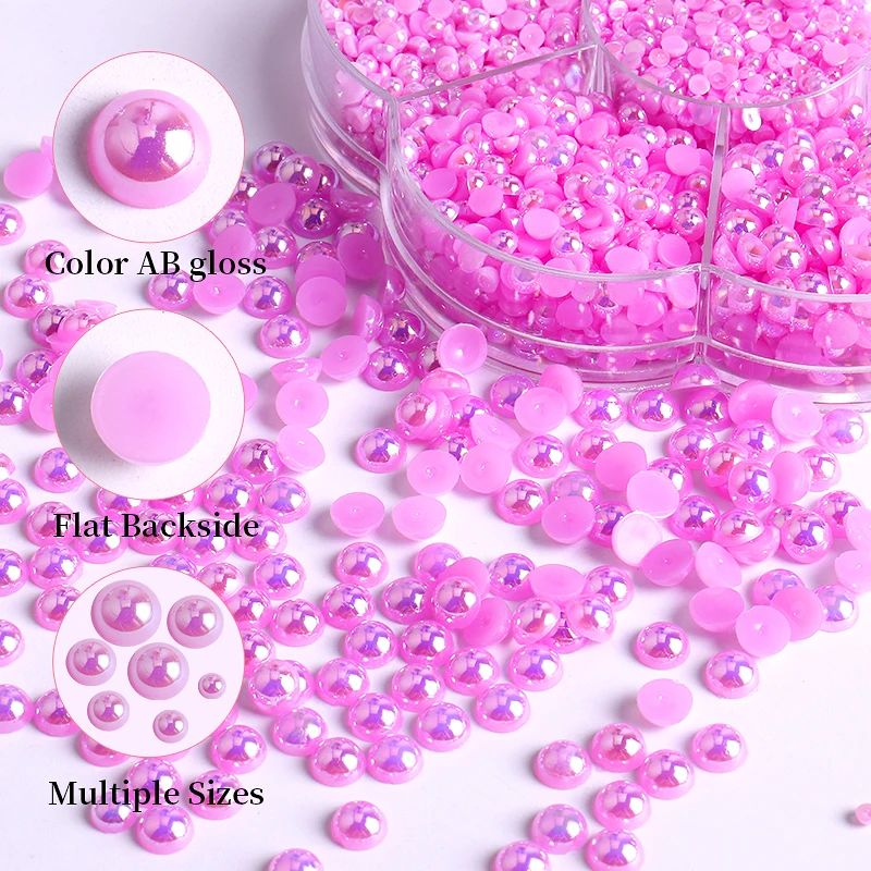Mix Sizes White Nail Art Tips Half Pearls 3d Nail Beads Rhinestone Decoration DIY Beauty Salon Pearl Nail Charms