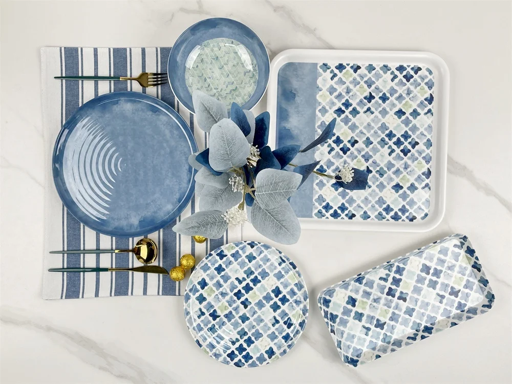 Melamine hard plastic 18 piece combo plates diner set daily homeware complete wedding dinner plates set for 6