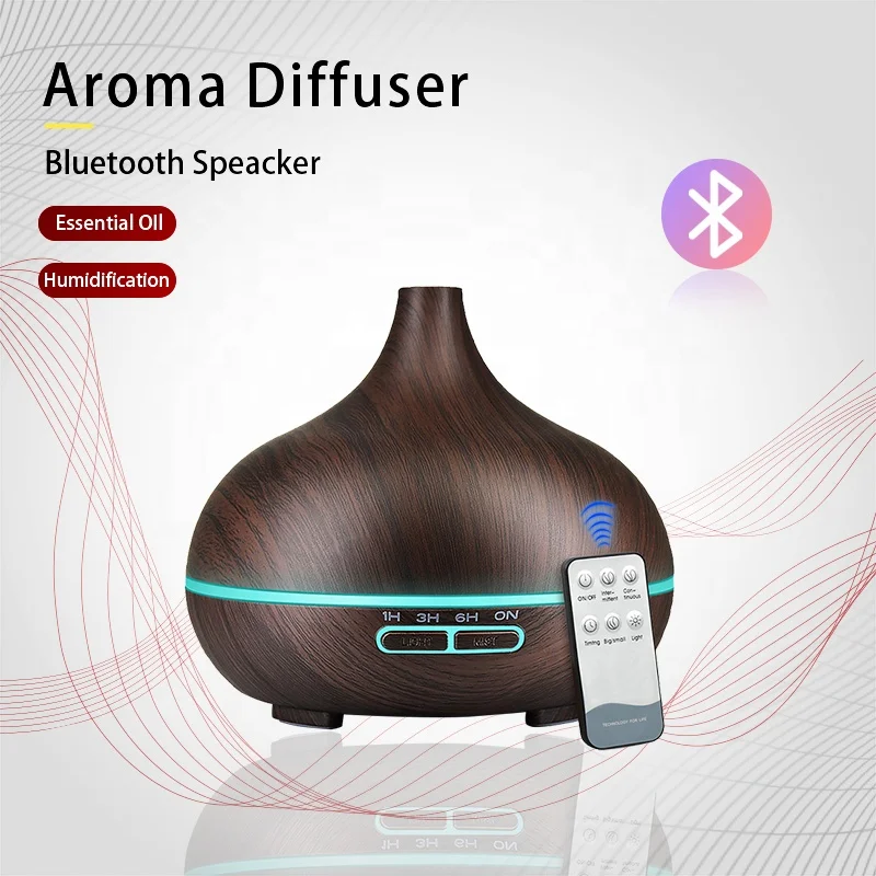 Home Decoration Wood Grain Remote Control Ultrasonic Air Humidifier Music Speaker Essential Oil Aroma Diffuser