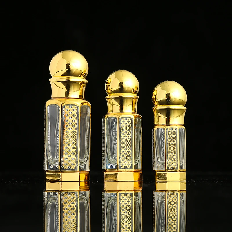 CJ-Fancy Custom UV Printing Logo 3ml 6ml 12ml Zinc Alloy Cap Attar Oud Essential Oil Crystal Glass Perfume Bottle