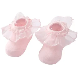 Customization Cute Princess Newborn Baby Lace Cotton Socks 0-2 Years Old Girls Non-Slip Baby Socks