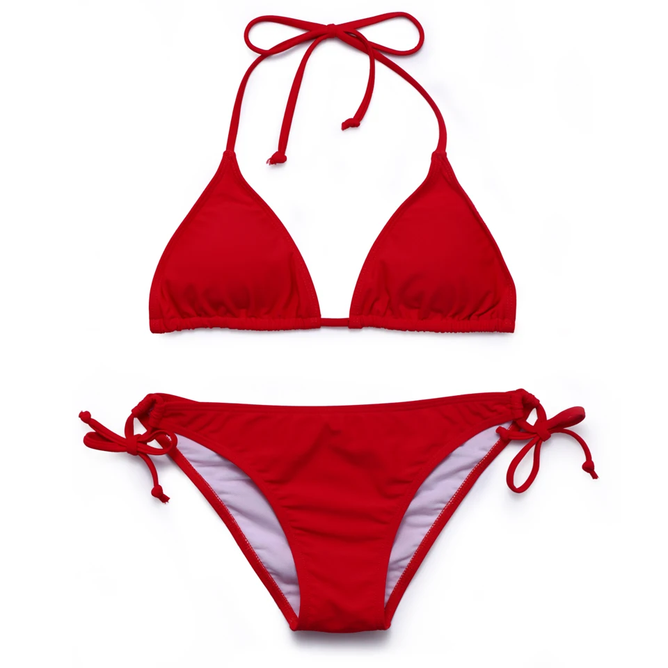 Solid Strappy Triangle Halter Bikini Set Swimsuit Bathing Suits Women Swimwear Brazilian Bikini