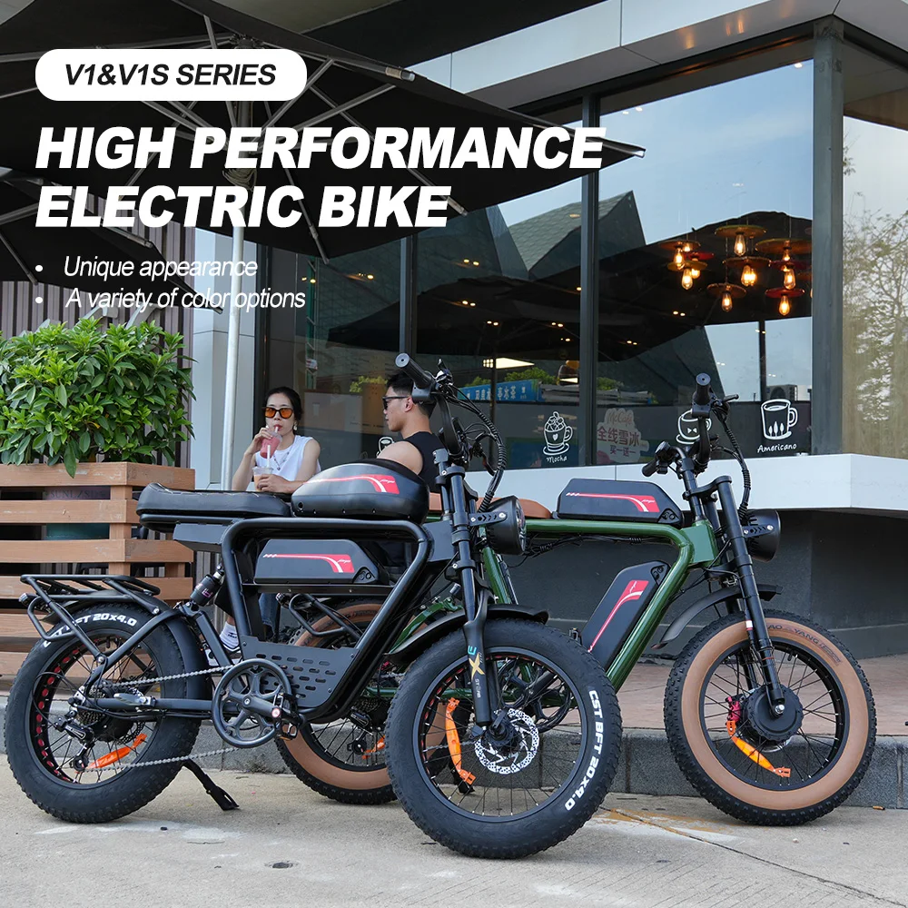 Yeasion Long Range Fat Tyre 20x4 Electric Hybrid Bike Fast Electric Road Bike Full Suspension 1000w Dual Battery 48v 57ah 200km