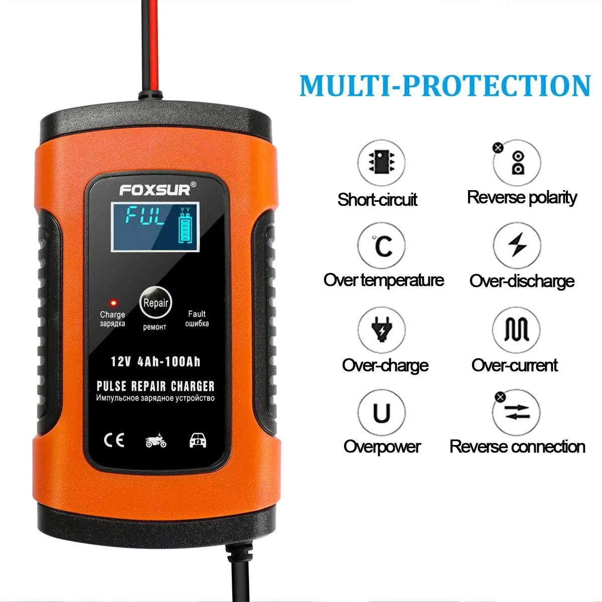 Car Battery Charger Maintainer 5 Amp 6V/12V Battery Chargers Trickle Charger for Car Boat Motorcycle Lawn Mower Marine Sealed Le